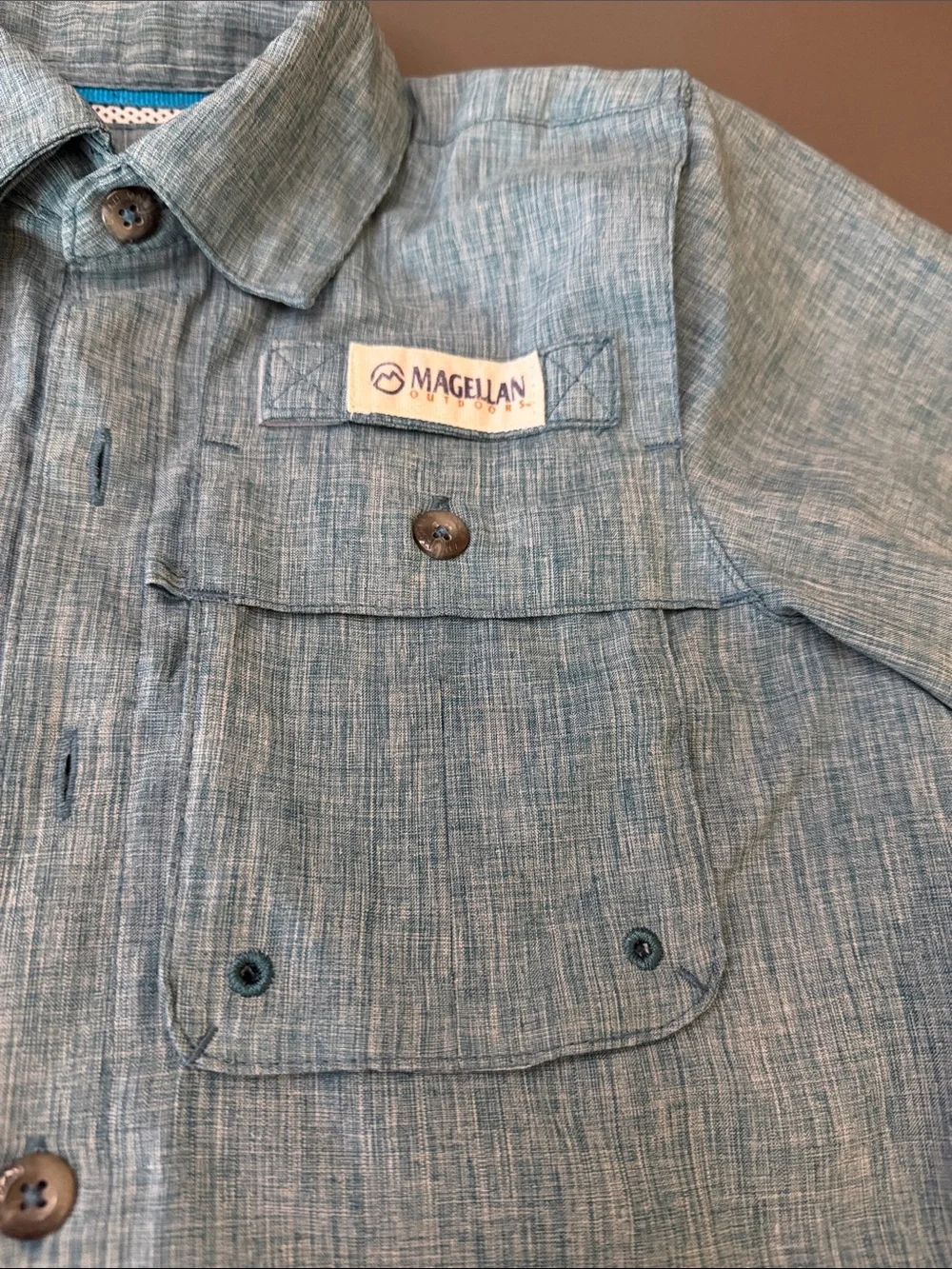 Kid’s Magellan Outdoors Short-Sleeve Button-Front Shirt. Light Blue Heather XS